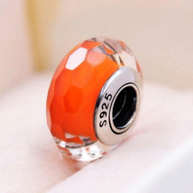 Orange Fascinating Faceted Murano Glass Charm Bead For European Bracelet - £7.89 GBP