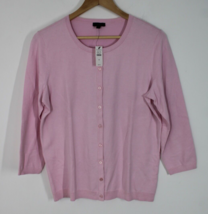 NWT Talbots M Pink Button-Front Crew Neck 3/4 Sleeve Cardigan Sweater - $36.10