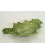 Vintage ceramic long green leaf shaped decorative candy dish tray holida... - $19.75