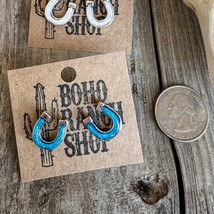Western Stone Stud Earrings Horseshoe Iridescent Blue - $14.85
