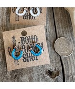Western Stone Stud Earrings Horseshoe Iridescent Blue - $14.85