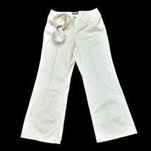 Liz Claiborne Pants Womens Size 14 Sloane Cream Wide Leg Flat Front Stretch Belt - £7.68 GBP