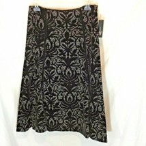 New East 5TH Womens Sz 6 Black Gray Skirt Mid Calf Flocked Flare Velvet texture  - £19.71 GBP