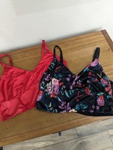 Auden set 2 bras Sz L Large unlined Bralette Red &amp; black floral Shiny Satin Mesh - £22.01 GBP