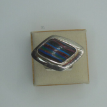 Vintage Signed DTR Jay King 925 Sterling Rainbow Calsilica Stone Ring Size 7.5 - £42.63 GBP