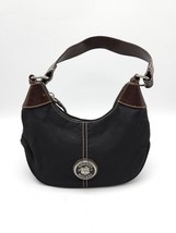 Dooney Bourke Vintage Black Nylon Brown Leather Strap Small Hobo WAYFARER - $44.54