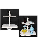 Wooden Two Tiered Stand Display Distressed White Display Tray w Beaded T... - £52.20 GBP