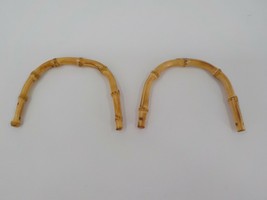 Bag Handle Set Bamboo Look 4&quot; Half Round Natural Replacement Parts Craft Supply - £11.20 GBP