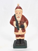 Vintage Santa Claus Figure Statue Wood Hand Carved Painted Primitive 12.5&quot; - £33.47 GBP