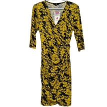 Berydress Women&#39;s Yellow Black 3/4 Sleeve V-Neck Wrap Dress Size L - $18.00