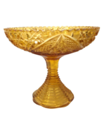 Kemple Amber Prescut Star Floral Glass Bowl Cane Band Pedestal Vintage 1... - $25.21