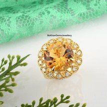 Huge Citrine Ring, Natural Citrine Ring, Engagement Ring, Promise Ring, Round Cu - £126.08 GBP