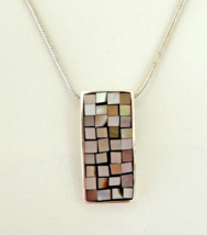 Stunning 925 Sterling Silver Necklace with Mosaic Abalone Inlay - £10.38 GBP