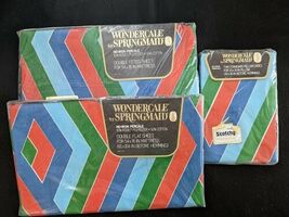 70s Springmaid Wondercale Chevron Double Fitted Flat Pillow Case Sheet S... - €134,80 EUR