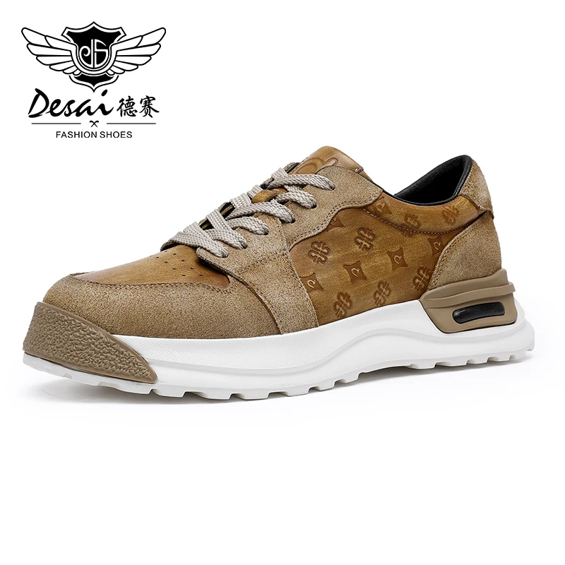 Thick Bottom Sneaker Cowhide Leather Men Casual Walking Shoe For Man Lac... - £112.92 GBP