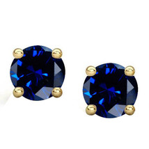 4 Ct Simulated Sapphire Stud Solitaire Earrings 14K Yellow Gold Plated Silver - £65.17 GBP
