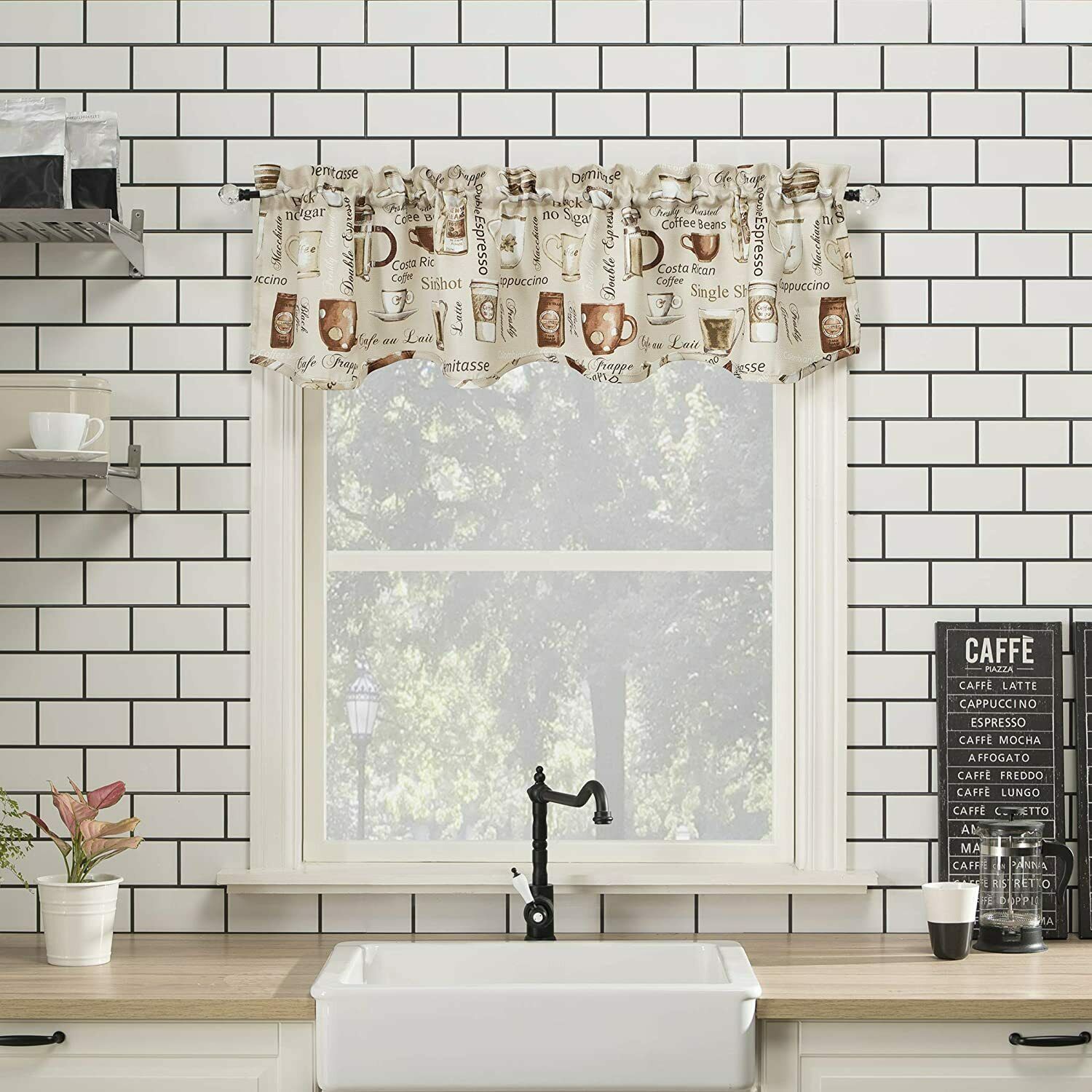 Primary image for Coffee Variety Delights Rod Pocket Window Curtain Valance, Off-White, 54" x 14"