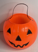 Halloween Plastic Blow Mold  Pumpkin Candy Pail Bucket Empire orange 1980 Vtg - £10.31 GBP