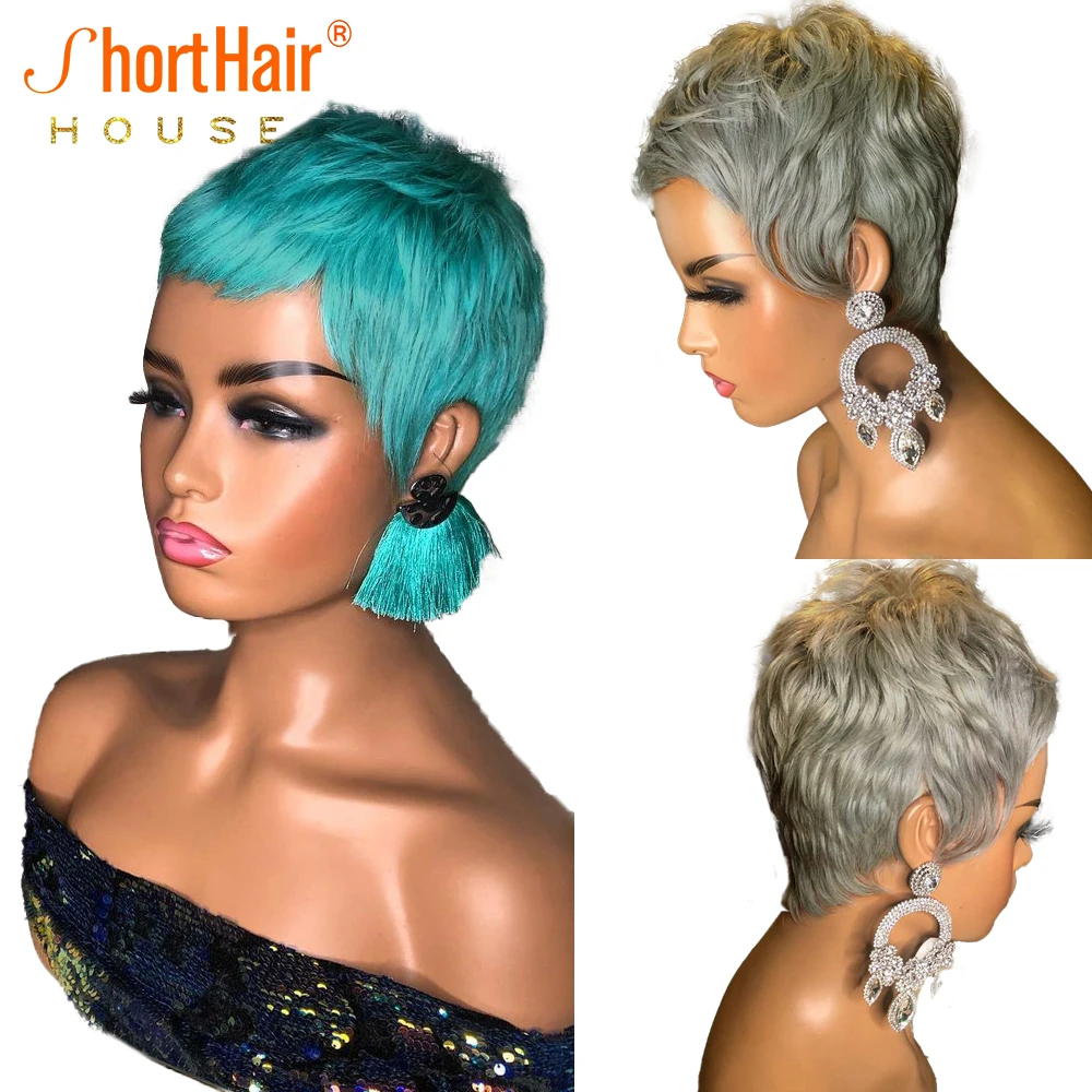 Grey Pixie Short Cut Bob Wig 100% Human Hair Wigs For Black Women Jewelry Bl - £32.27 GBP+