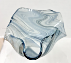 Handmade Mouth Blowen Glass Handkerchief Point Glass Mini Bowl Black Blu... - $24.26