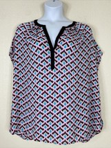 Signature Studio Womens Plus Size 3X Geometric Pattern Popover Blouse Cap Sleeve - £5.67 GBP