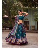 Indian Lehenga Choli (Stitched)Tussar Silk Mill Print With Foil Work gif... - $272.38 CAD