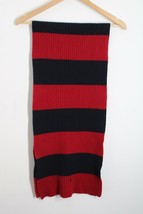 Polo Ralph Lauren Blue Red Stripe Rib Knit Lambswool Scarf 13x27 - £34.42 GBP