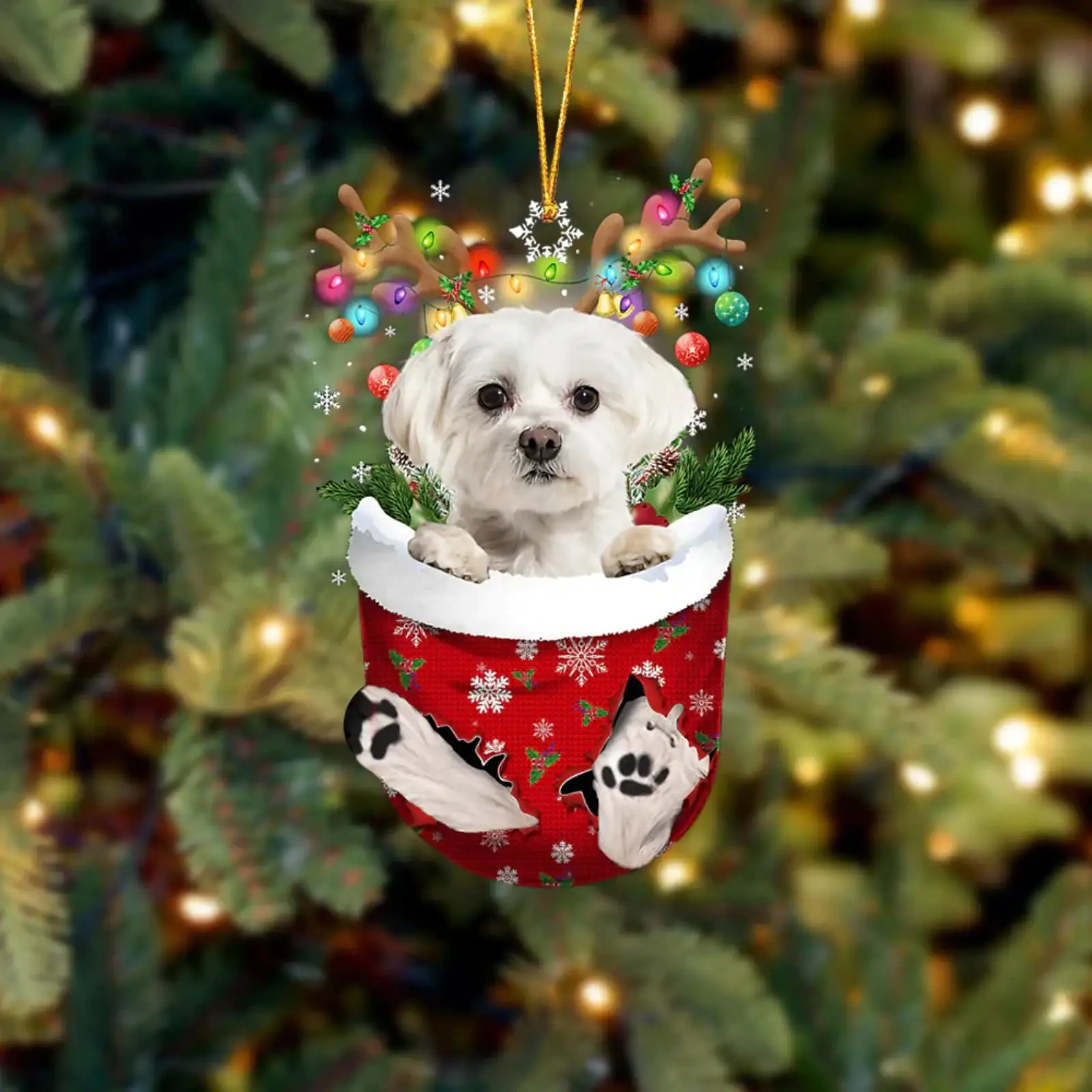 Cute Christmas Dog Car Rearview Mirror Pendant Creative Acrylic Christmas Tree - £6.81 GBP+
