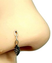 Nose Stud Angel Feather on Chain 22g (0.6mm) 925 Silver Oxidize Ball Ended - £4.81 GBP