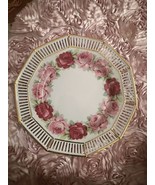 Vintage Decagon Pink Fuchsia Rose plate Germany ERPHILA dessert/pie plate - $23.01