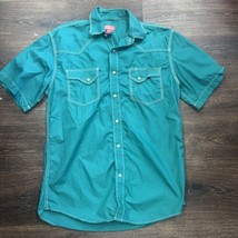Red Ranch Green Pearl Snap Button Down Short Sleeve Shirt Size Large - $20.57
