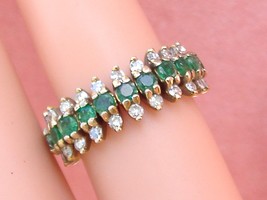 Vintage 1.99ctw Emerald Diamond 3 Row 18K Unique Link Eternity Band 1950 Size 5 - £837.89 GBP