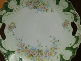 Antique Porcelain 9.75" Plate Handles Flowers Floral daisy dogwood poss ... - $17.09