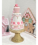 Christmas Gingerbread Pastel Pink Macaroons Pedestal Cake Figurine 12.5 NEW - $54.99