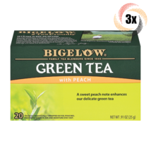 3x Boxes Bigelow Natural Green Tea With Peach | 20 Pouches Per Box | .91oz - £16.33 GBP