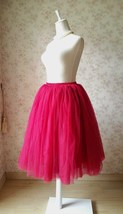 Red Fluffy Tulle Tutu Midi Skirt Women Custom Plus Size Tulle Skirt Outfit image 2