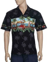 KY&#39;S Mens Hawaiian Shirt Black White Navy Blue Surfing Woody Van Tiki Palm Trees - £45.69 GBP