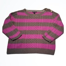 Tommy Hilfiger Pink Grey 3/4 Sleeve Striped Croppped Sweater Size M Bust... - $21.85