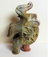 Vintage Hand Carved Soapstone Elephant on Stool 6&quot; Olive Green - £18.60 GBP