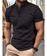 Men&#39;s Full Size Button Detail Short Sleeve Polo Plus Size - $35.49