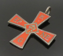 925 Sterling Silver - Vintage Orange Enamel Religious Cross Pendant - PT20031 - £109.79 GBP