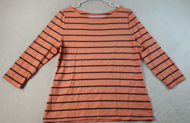 Merona T Shirt Womens Large Orange Black Stripped Cotton 3/4 Sleeves Round Neck - £11.18 GBP