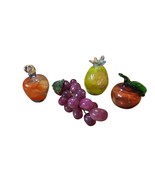 Lot of 4 Vintage Murano Style Hand Blown Glass Fruits Grapes, Pineapple,... - $27.55