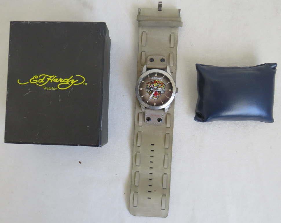 Ed Hardy Gladiator Collection Tiger Unisex Watch w/Leather Band & Original Box - $74.24