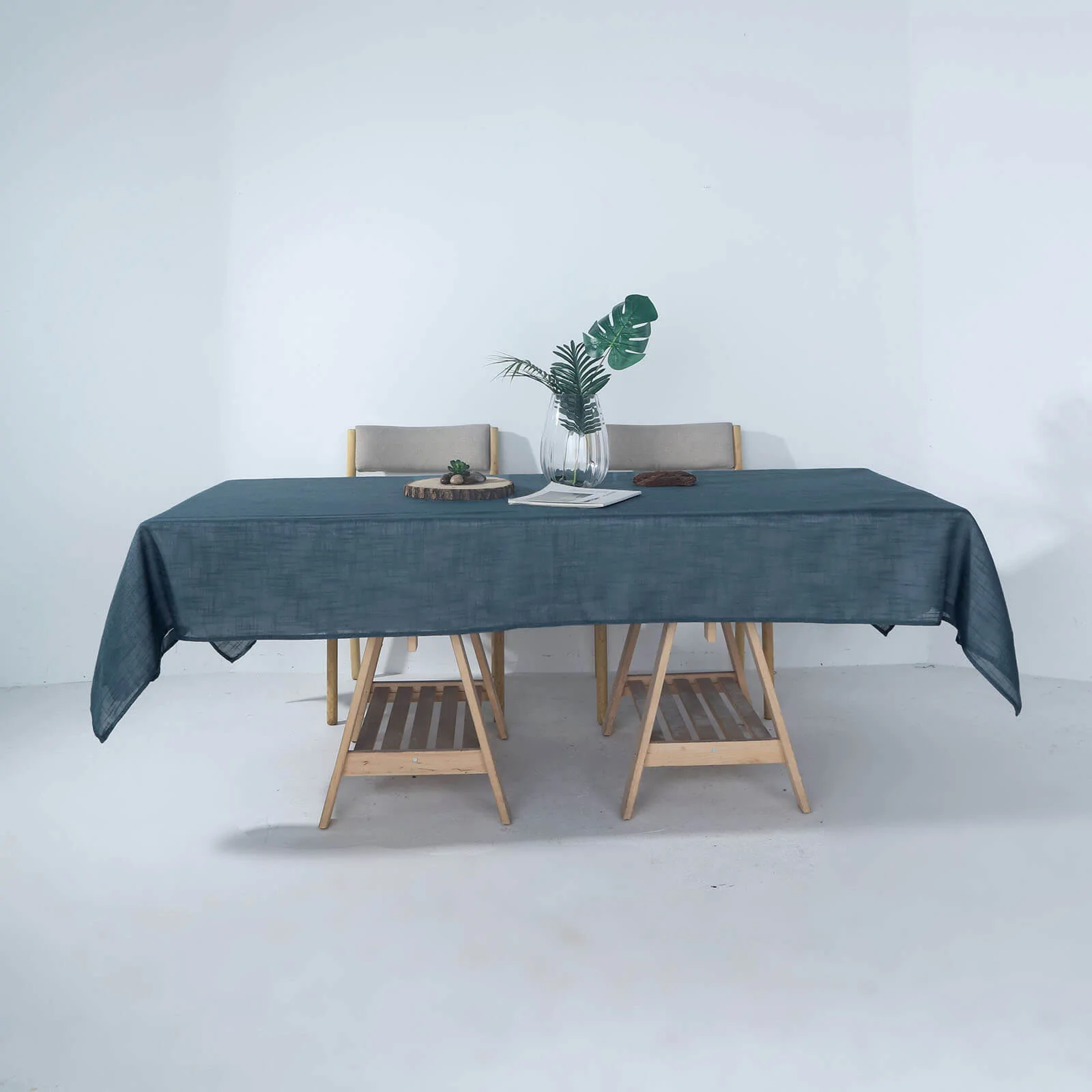 Blue - 60x102&quot; Rectangular Tablecloth Premium Faux Linen Wrinkle Free - £32.99 GBP