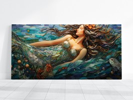 Mermaid Decor, Colorful Mermaid Art Large Canvas, Framed Sea Siren Ocean Beauty - £17.12 GBP+
