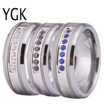 Women Wedding Band Ring Engagement Rings Silver Tungsten Rings with White/Black/ - £39.77 GBP
