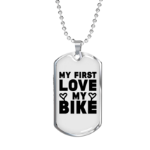 My First Love My Bike Biker Necklace Stainless Steel or 18k Gold Dog Tag 24&quot; - £37.60 GBP+