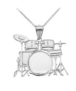 925 Sterling Silver Rock Band Drum Set Pendant Necklace 16&quot;, 18&quot;, 20&quot;, 22&quot; - £38.60 GBP+