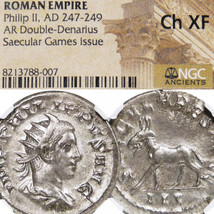 PHILIP II. ELK Moose, Saecular Games Commemorative NGC Choice XF Double Denarius - £231.89 GBP